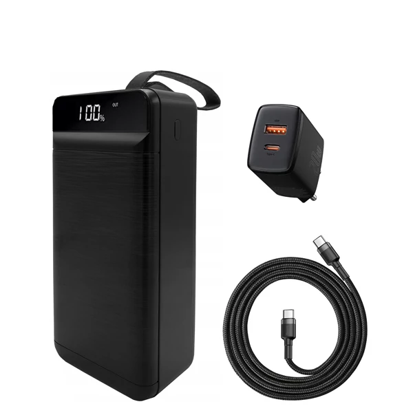 Повербанк (Power Bank) XO 22.5W 50000mAh PR158 Black + USB-C Type-C та адаптер ЄС