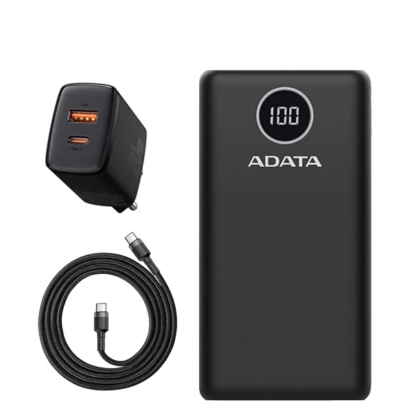 Повербанк (Power Bank) ADATA 18W 20000mAh P20000QCD Black + USB-C Type-C та адаптер ЄС