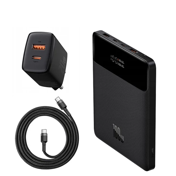 Повербанк (Power Bank) Baseus 100W 20000mAh PPDGL-01 Black з підтримкою зарядки ноутбука + USB-C Type-C та адаптер