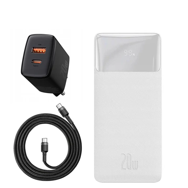 Повербанк (Power Bank) Baseus 20W 30000mAh PPDML-N02 White + USB-C Type-C та адаптер