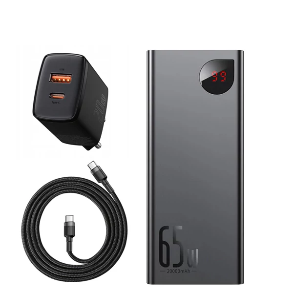 Повербанк (Power Bank) Baseus 65W 20000mAh PPIMDA-D01 Black з підтримкою зарядки ноутбука + USB-C Type-C та адаптер