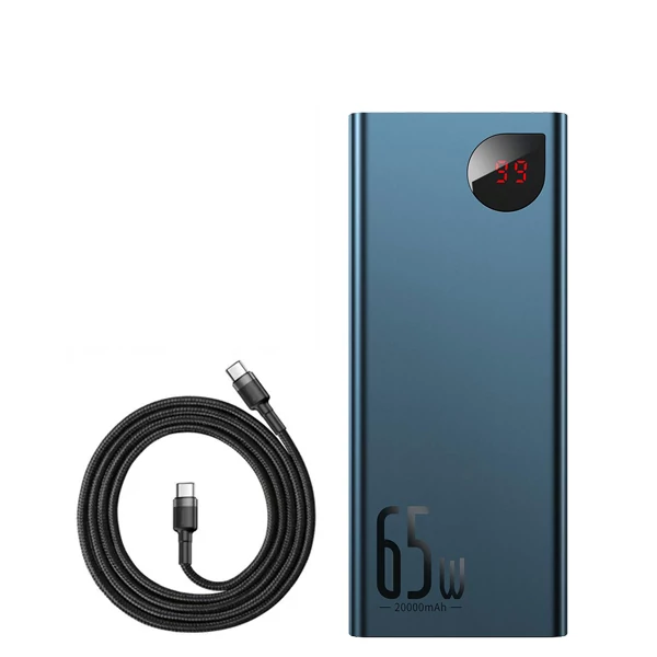 Повербанк (Power Bank) Baseus 65W 20000mAh PPIMDA-D03 Blue з підтримкою зарядки ноутбука + кабель USB-C Type-C ЄС