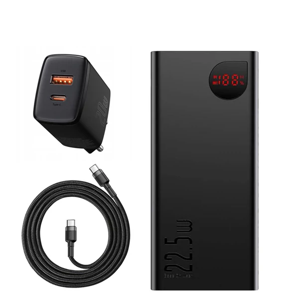 Повербанк (Power Bank) Baseus 22.5W 20000mAh Adaman Metal Black + USB-C Type-C та адаптер ЄС