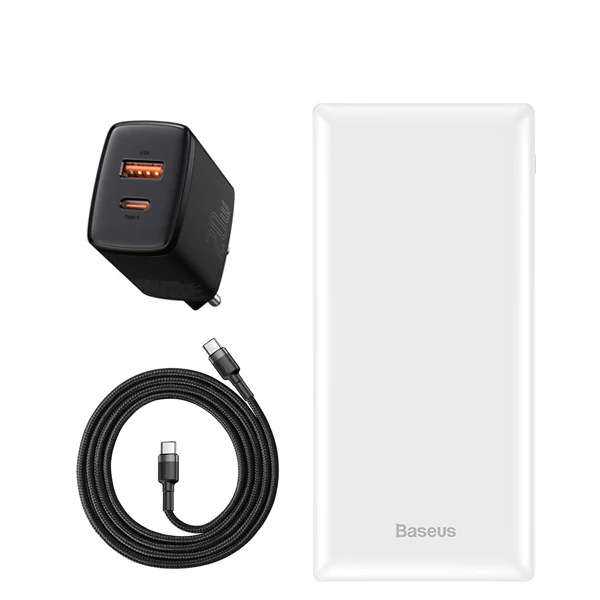 Повербанк (Power Bank) Baseus 15W 30000mAh PPJAN-C02 White + USB-C Type-C та адаптер ЄС