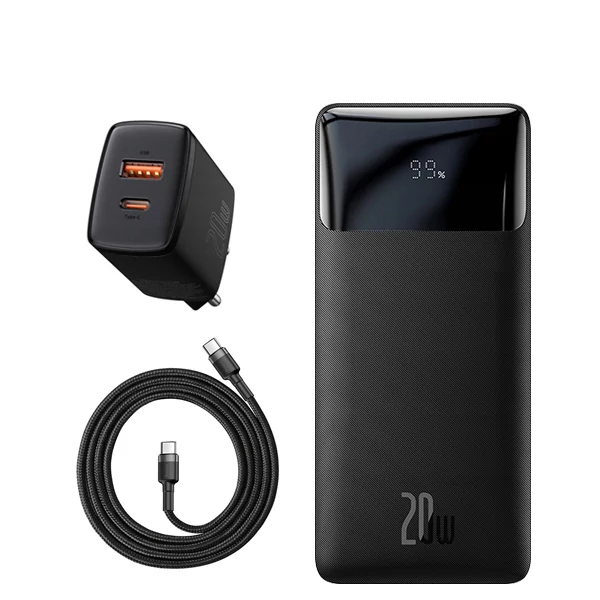 Повербанк (Power Bank) Baseus 20W 20000mAh PPDML-M01 Black + USB-C Type-C та адаптер ЄС