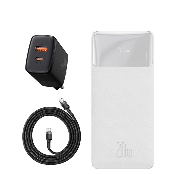 Повербанк (Power Bank) Baseus 20W 20000mAh PPDML-M02 White + USB-C Type-C та адаптер