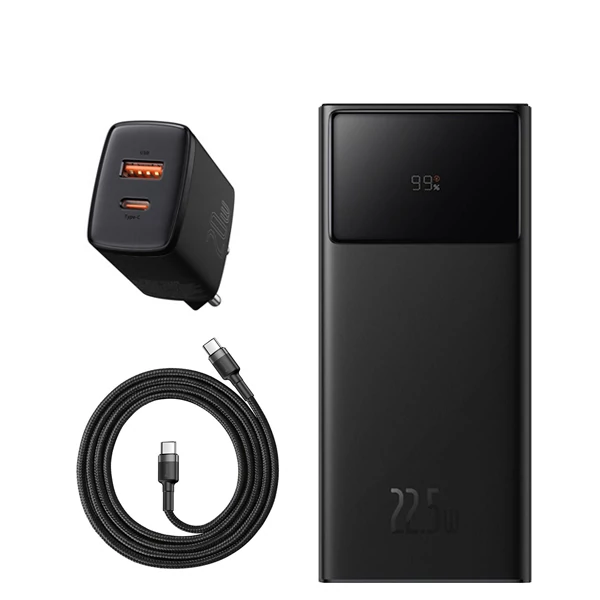 Повербанк (Power Bank) Baseus 22.5W 20000mAh PPXJ060001 Black + USB-C Type-C та адаптер ЄС