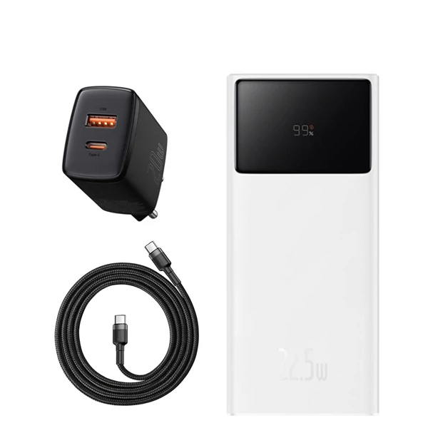 Повербанк (Power Bank) Baseus 22.5W 20000mAh PPXJ060002 White + USB-C Type-C та адаптер ЄС