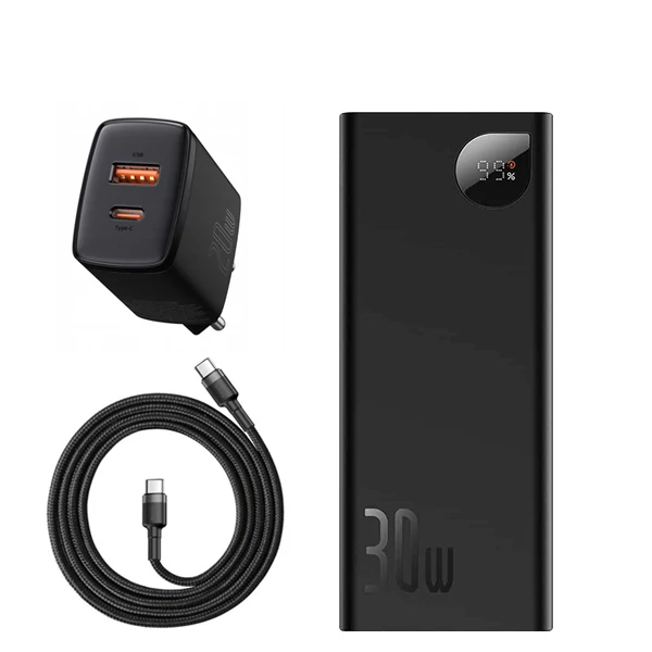 Повербанк (Power Bank) Baseus 30W 20000mAh PPAD030001 Black + USB-C Type-C та адаптер ЄС