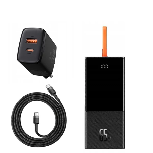 Повербанк (Power Bank) Baseus 65W 20000mAh PPJL000001 Black з підтримкою зарядки ноутбука + USB-C Type-C та адаптер ЄС