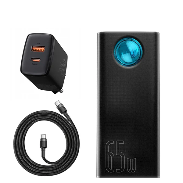 Повербанк (Power Bank) Baseus 65W 30000mAh PPLG-A01/PPLG000101 Black з підтримкою зарядки ноутбука + USB-C Type-C та адаптер