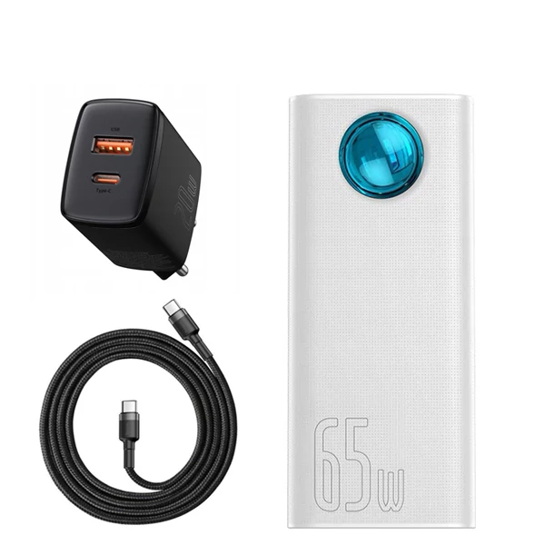 Повербанк (Power Bank) Baseus 65W 30000mAh PPLG-A02/PPLG000102 White з підтримкою зарядки ноутбука + USB-C Type-C та адаптер