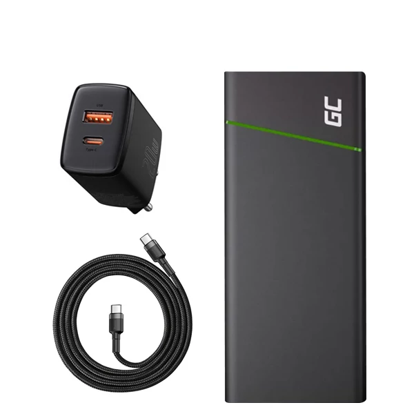 Повербанк (Power Bank) Green Cell 128W 26800mAh PBGC04 Black з підтримкою зарядки ноутбука + USB-C Type-C та адаптер ЄС