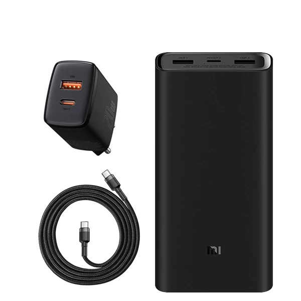 Повербанк (Power Bank) Xiaomi MI 50W 20000mAh Black з підтримкою зарядки ноутбука + USB-C Type-C та адаптер ЄС