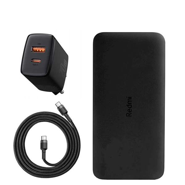 Повербанк (Power Bank) Xiaomi 18W 20000mAh Mi Redmi Black + USB-C Type-C та адаптер ЄС