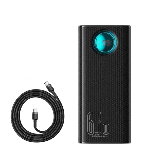 Повербанк (Power Bank) Baseus 65W 26800mAh P10022402113-00 Black з підтримкою зарядки ноутбука + кабель USB-C Type-C ЄС