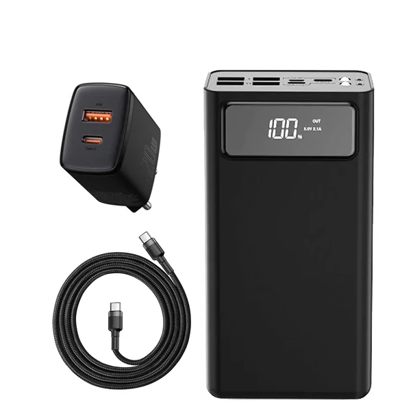 Повербанк (Power Bank) XO PR125 50000mAh Black + USB-C Type-C та адаптер ЄС