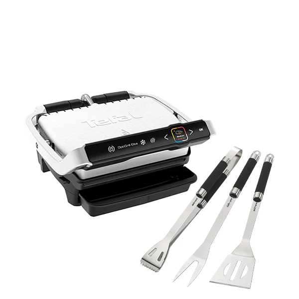 Електрогриль Tefal GC750D30 OptiGrill Elite + Кухонний набір для гриля Delimano Brava