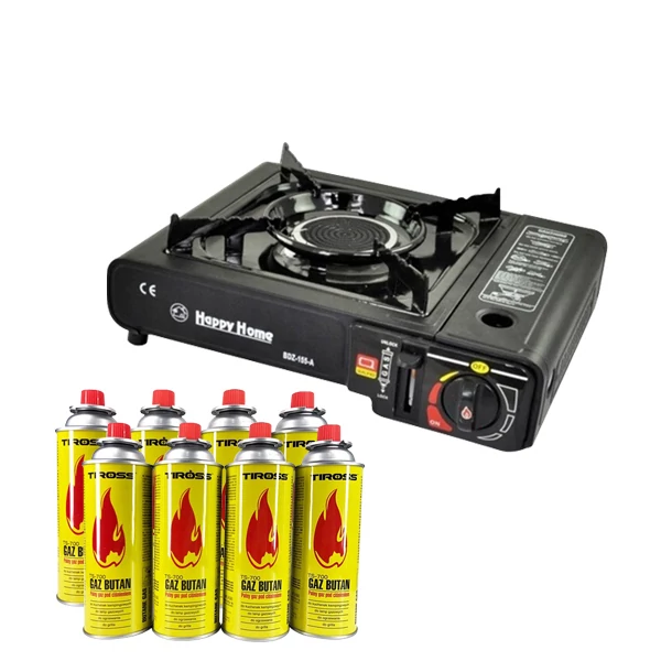 Плитка газова Happy Home BDZ-155-A CERAMIC із перехідником на великий балон 2в1 + 8 газових балонів ЄС