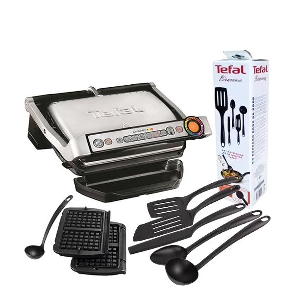 Електрогриль Tefal GC716D12 OptiGrill + Вафельні пластини + Кухонний набір Bienvenue (K001A504) ЄС