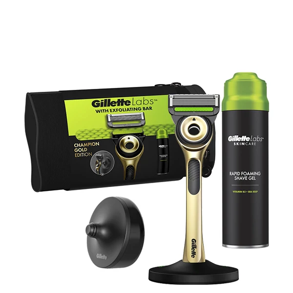 Бритва Gillette Labs with Exfoliating Bar Gold Edition з гелем та сумкою