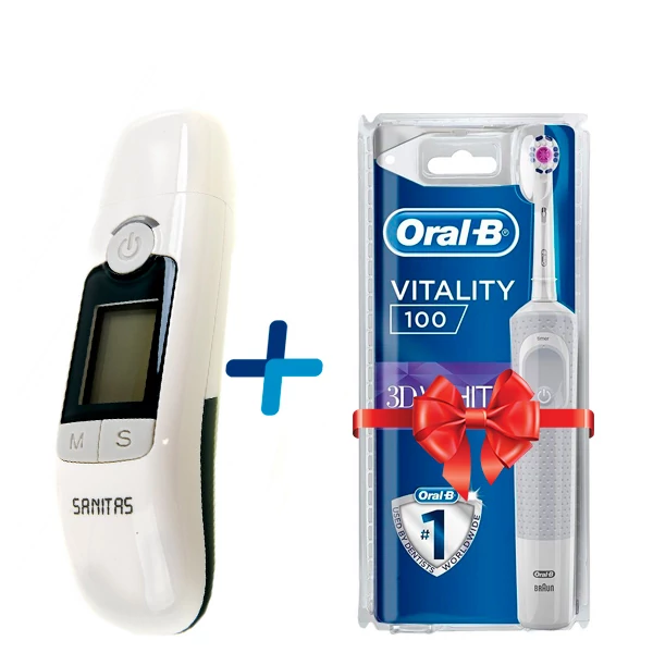 Термометр Sanitas SFT 77 Безконтактний + Зубна щітка Oral-B Vitality D100 PRO 3D White