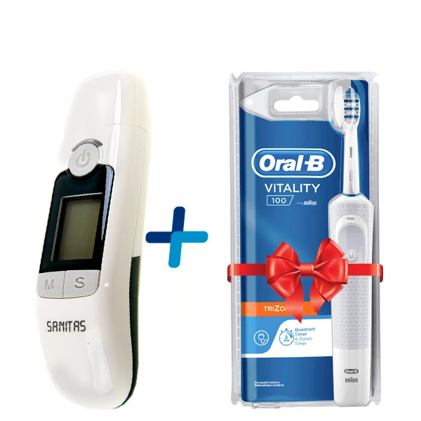 Термометр Sanitas SFT 77 Безконтактний + Зубна щітка Oral-B Vitality D100 PRO TriZone
