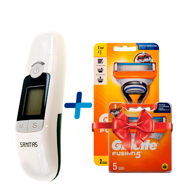 Термометр Sanitas SFT 77 Безконтактний + Бритва Gillette Fusion5 для чоловіків (7 змінних касет) ЄС