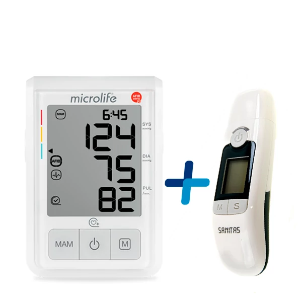 Тонометр автоматичний MICROLIFE BP B3 Afib з адаптером + Термометр Sanitas SFT 77 Безконтактний ЄС