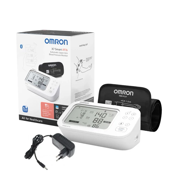 Тонометр Omron X7 Smart AFib з Bluetooth і манжетою Intelli Wrap на плечі + адаптер ЄС