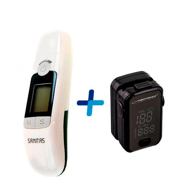 Пульсоксиметр Esperanza LCD FINGER + Термометр Sanitas SFT 77 Безконтактний ЄС