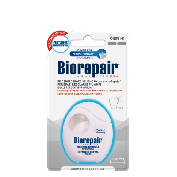 Відбілююча зубна нитка-флос BIOREPAIR з гідроксиапатиту і кополімером PVP 30 м