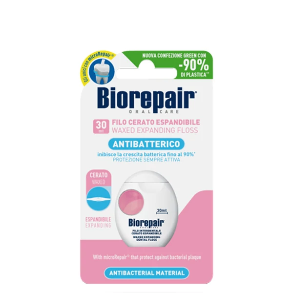 Розширююча зубна нитка-флос BIOREPAIR &quot;Захист ясен&quot; з гідроксиапатитом і гіалуроновою кислотою 30 м