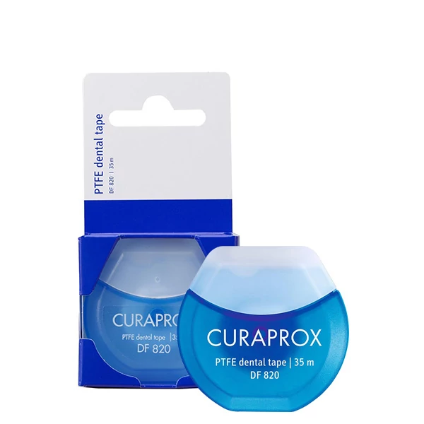 Зубна нитка Curaprox PTFE Dental Tape DF 820 тефлонова з хлоргексидином (35 м.)