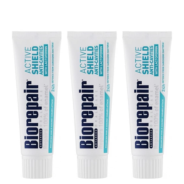 Зубна паста Biorepair Active Shield &quot;Активний захист від карієсу&quot; без фтору (75 мл.) (3 шт.) ЄС
