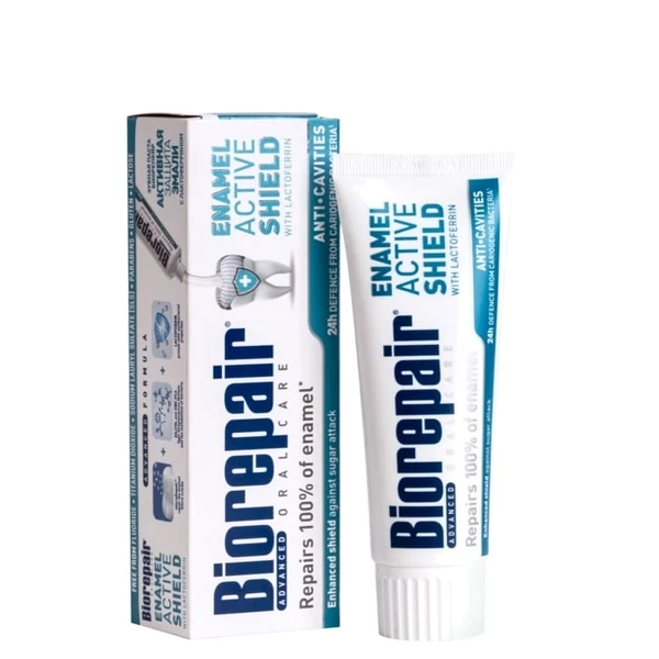 Зубна паста Biorepair Active Shield "Активний захист від карієсу" без фтору (75 мл.)