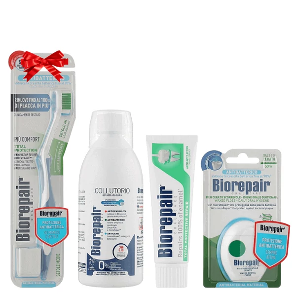 Набір Biorepair Досконалий захист (ополіскувач, зубна паста, нитка + зубна щітка)