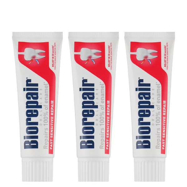 Зубна паста Biorepair Fast Sensitive Repair для чутливих зубів без фтору (75 мл.) (3 шт.) ЄС