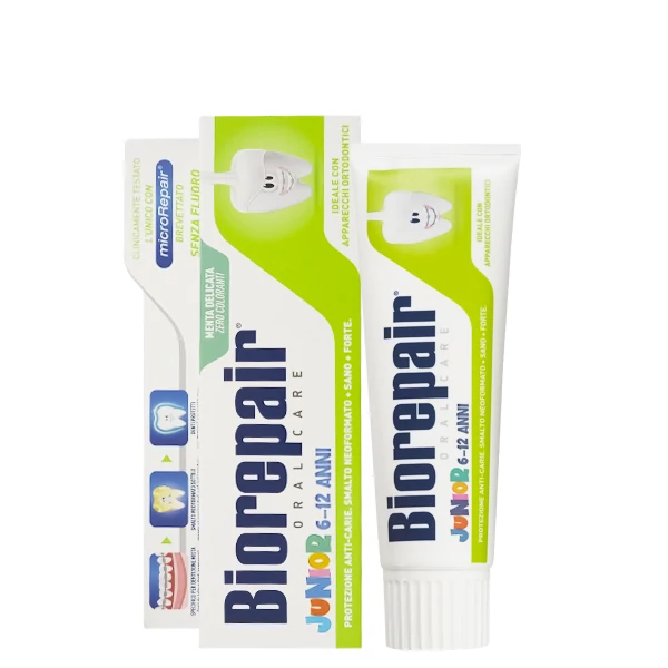 Дитяча зубна паста Biorepair Junior (6-12 років) для зміцнення та ремінералізації зі смаком м'яти (без фтору) (75 мл.)