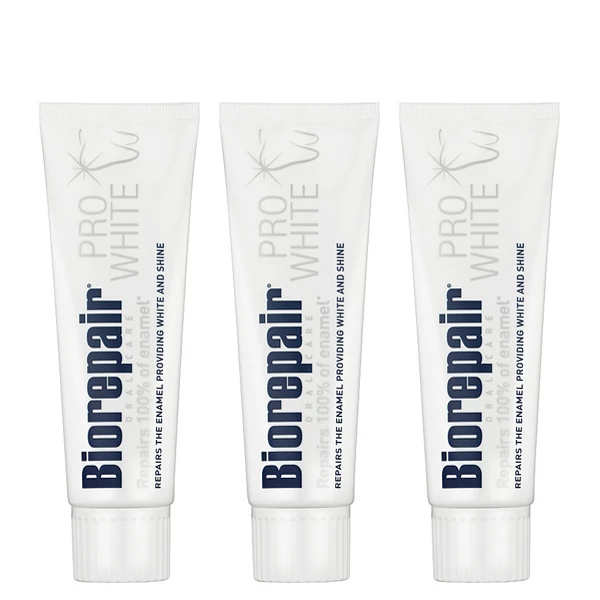 Відбілююча зубна паста Biorepair PRO White для відновлення поверхні емалі (без фтору) (75 мл.) (3 шт.) ЄС