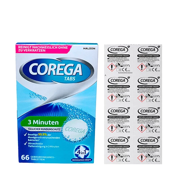 Таблетки для чищення зубних протезів Corega Tabs 4в1 (66 шт.) ЄС