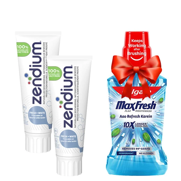 Зубна паста Zendium Fresh + White для відбілювання та свіжого подиху (1450 ppm) (75 мл.) (2 шт.) + Подарунок ЄС