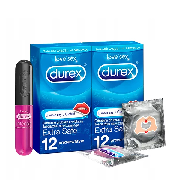 Презервативи Durex Extra Safe Emoji (24 шт.) + Гель Intense Orgasmic 10 мл ЄС