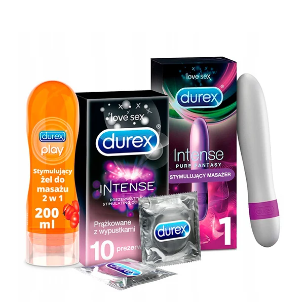 Набір Durex Intense 3в1 Вибратор Pure Fantasy + Презервативи 10 шт. + Інтим-гель Play 200 мл ЄС