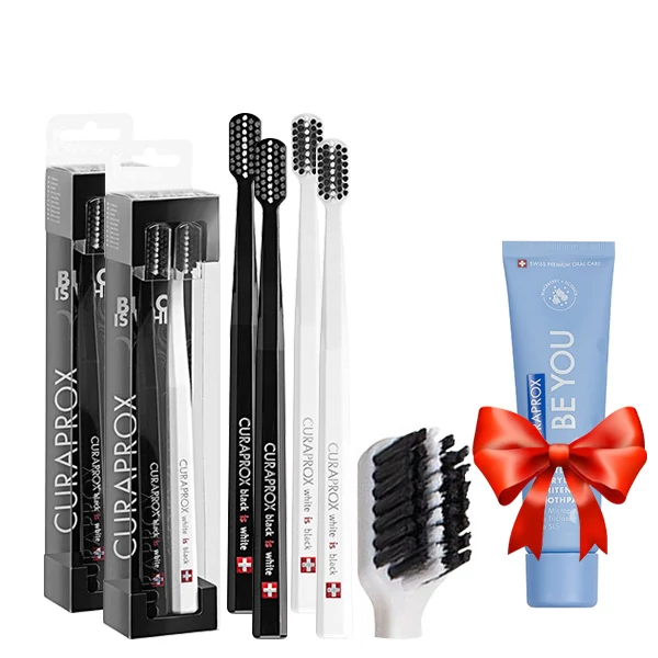 Набір зубних щіток Curaprox Black is White UltraSoft 8760, D 0.10 MM (2+2 шт.) + Подарунок ЄС