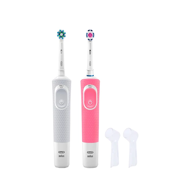 Зубна щітка Vitality D100 White + Pink з ковпачками