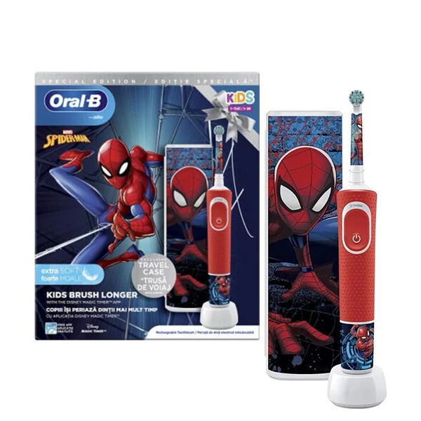 Електрична зубна щітка Oral-B D100.413.2K Kids Extra Soft Marvel Spider-Man з футляром