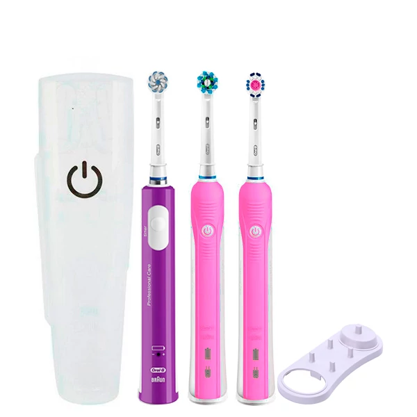 Зубна щітка Oral-B D16 PRO Family Pack 3in1 Pink + Pink + Junior Purple з футляром+підставка ЄС