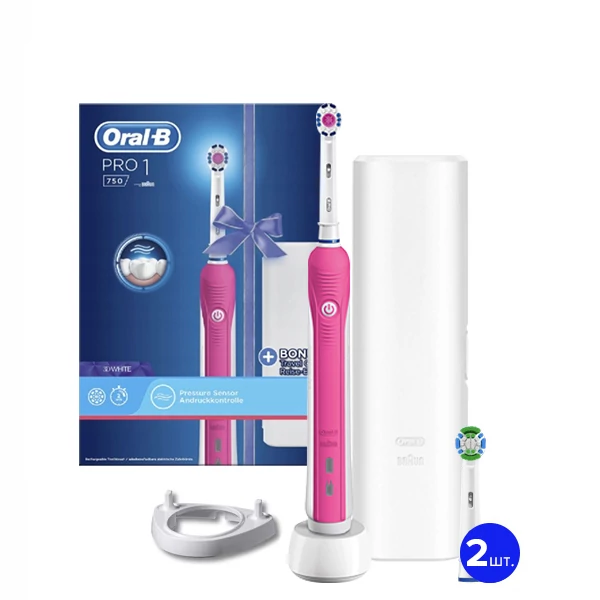 Зубна щітка Oral-B D16 Pro 1 750 3DWhite Pink (3 нас.) + Ріжок ЄС