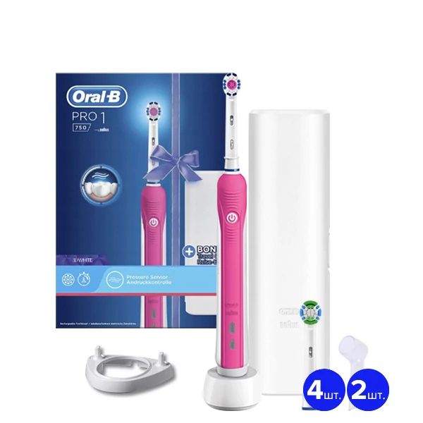Зубна щітка Oral-B D16 Pro 1 750 3DWhite Pink (5 нас.) + Ріжок ЄС